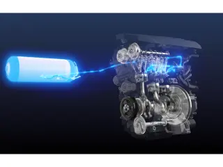 Motor de combustión interna del Toyota Yaris H2, que es alimentado por hidrógeno.
